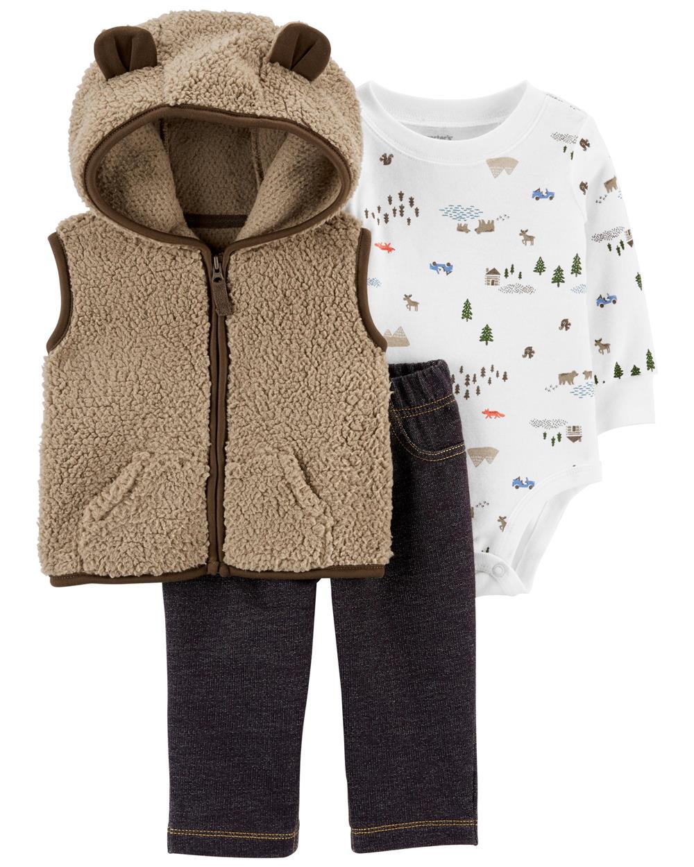 Carters Boys 0-24 Months Bear Sherpa 3-Piece Vest Set