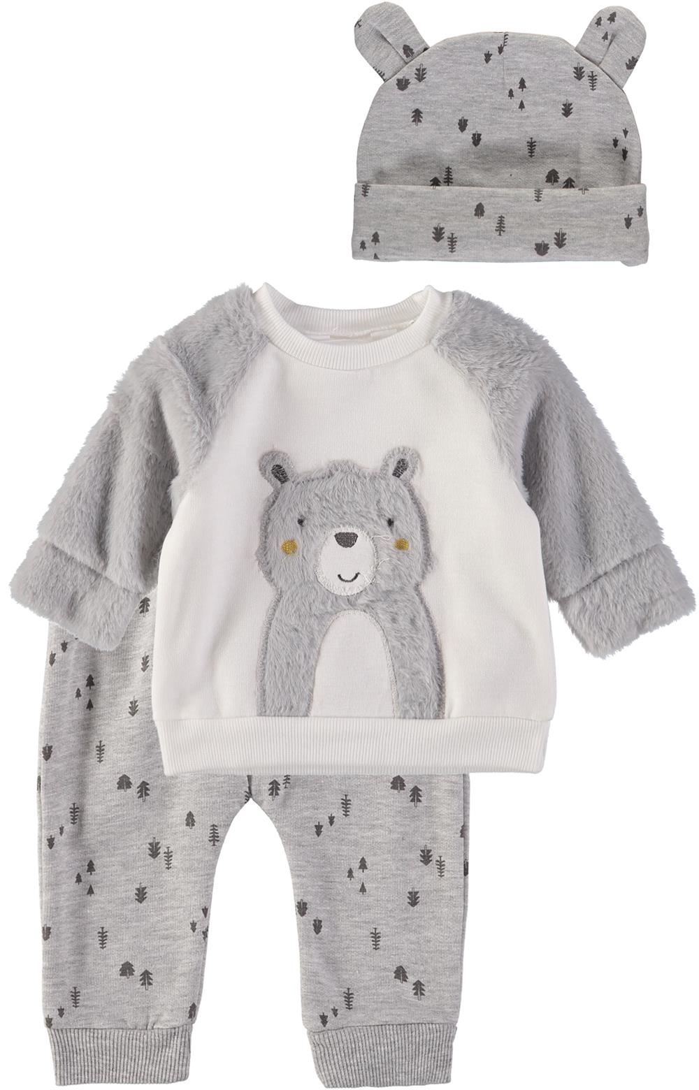 Rene Rofe Baby Boys 0-9 Months Fuzzy Bear 3-Piece Set