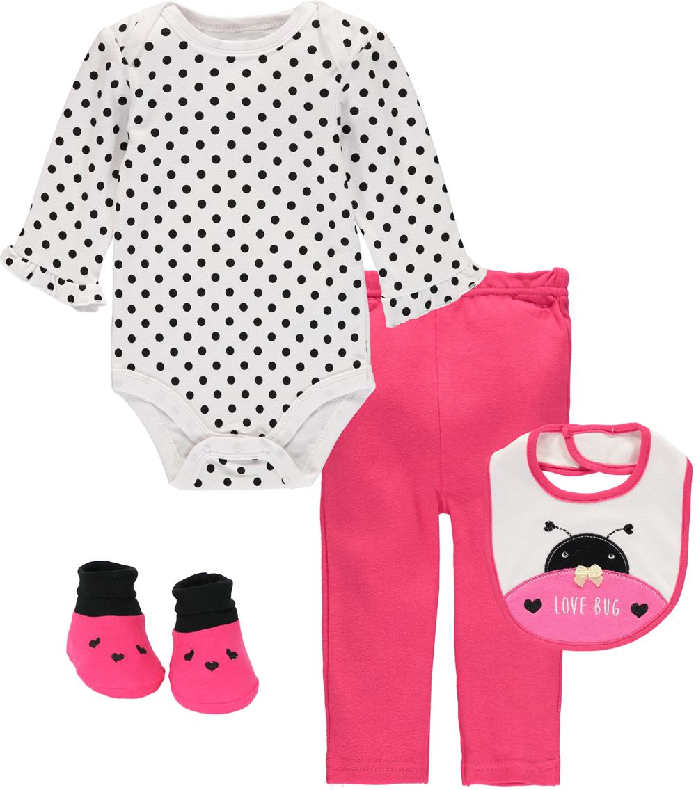 Bon Bebe Girls 0-9 Months Ladybug 4-Piece Bodysuit Pants Set