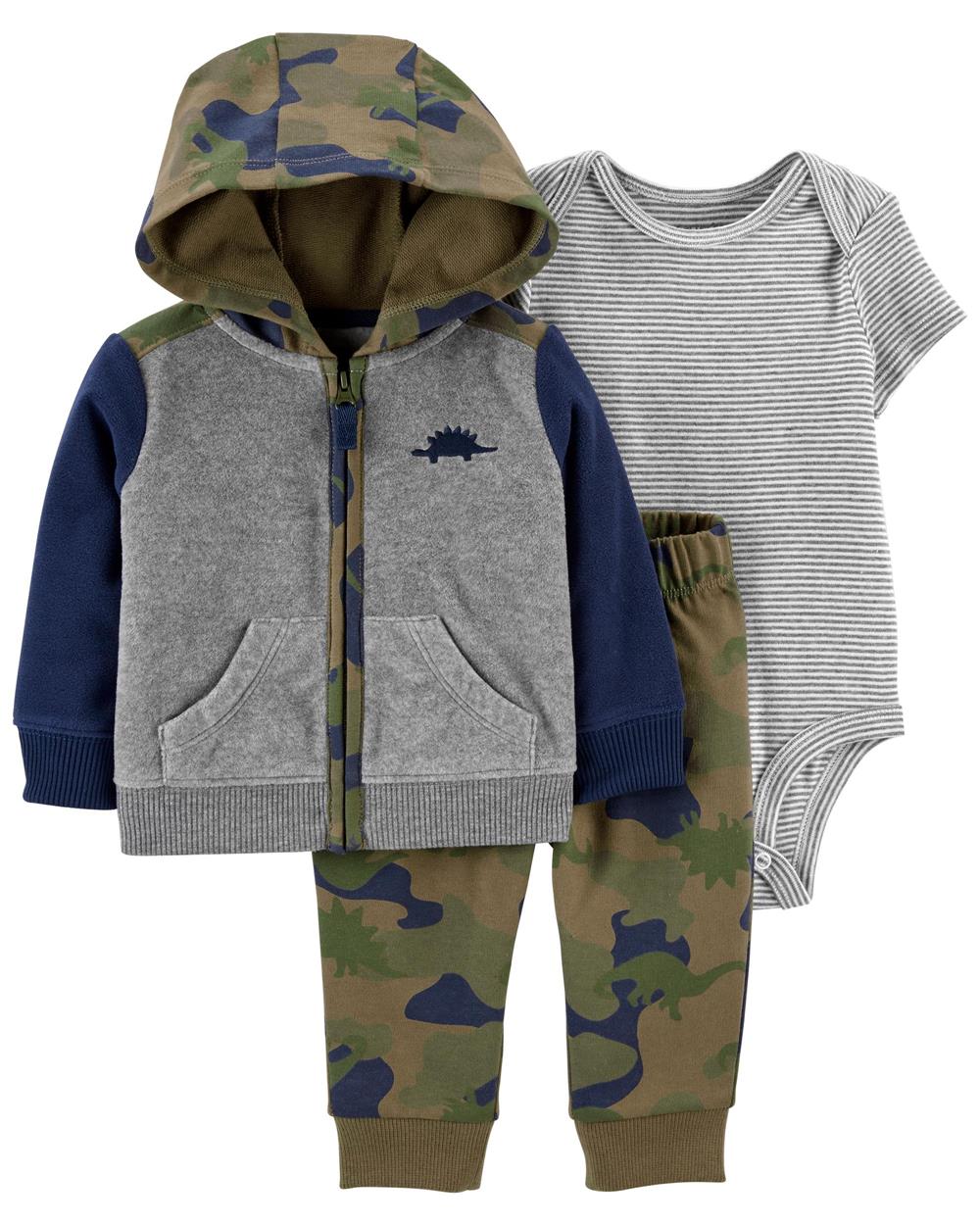 Carters Boys 0-24 Months Camo Dino Microfleece 3-Piece Cardigan Set