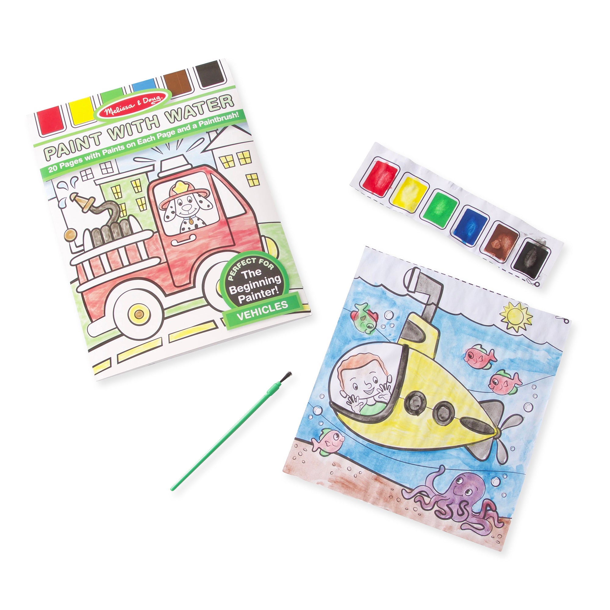 Melissa and Doug Paint With Water - Vehicles, 20 Perforated Pages With Spillproof Palettes