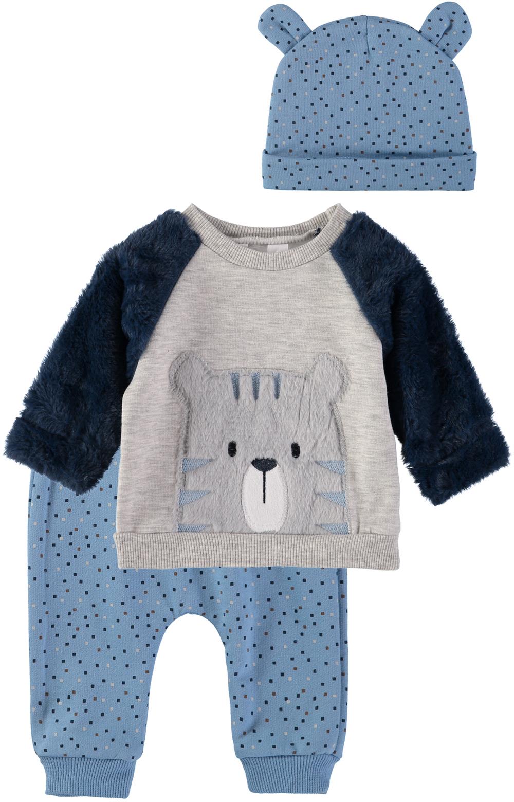 Rene Rofe Baby Boys 0-9 Months Fuzzy Bear 3-Piece Set