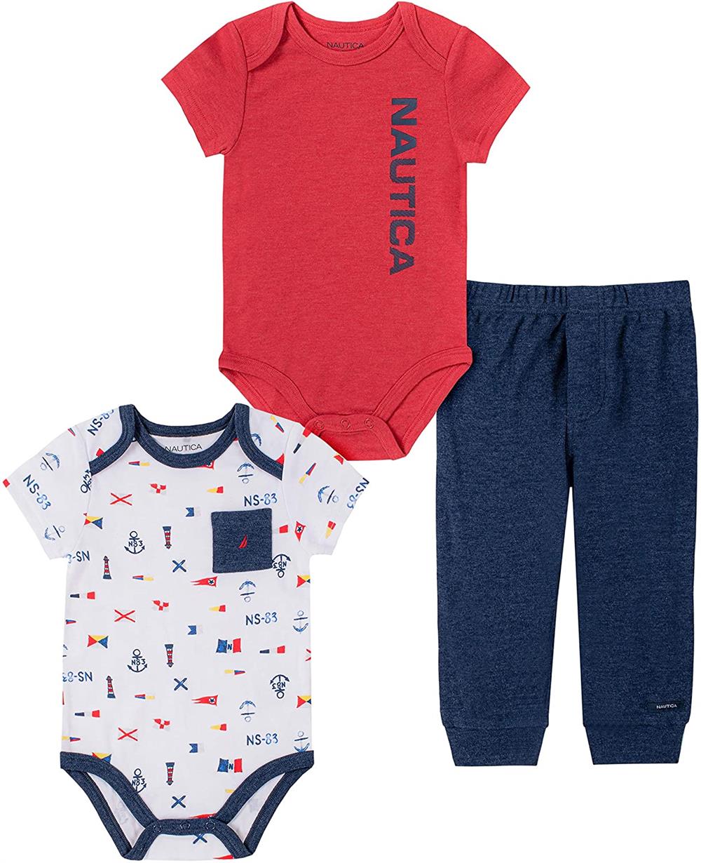 Nautica Flag Logo 3 Piece Bodysuit Pant Set