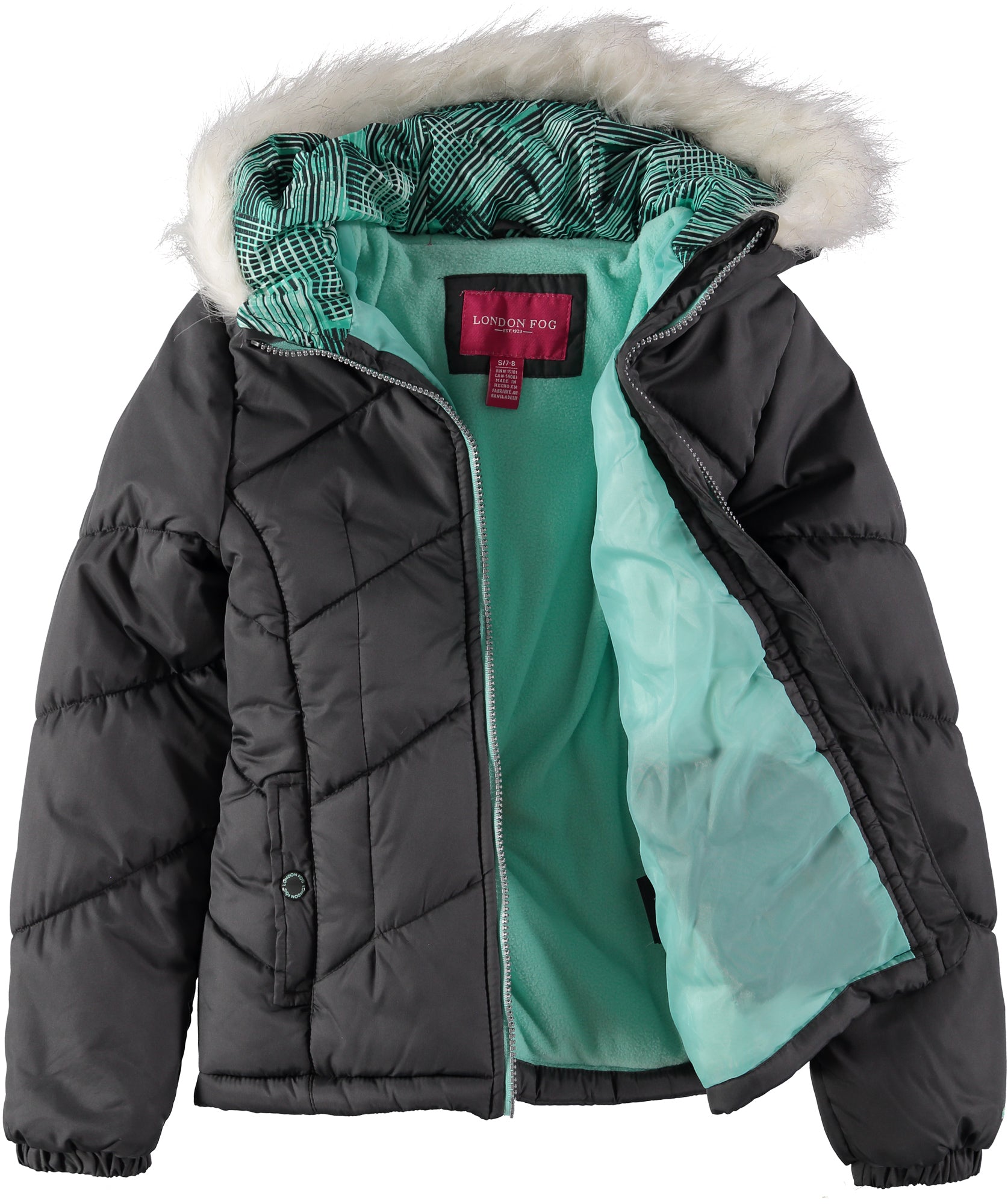 London Fog Girls 7-16 Chevron Bubble Jacket Scarf Set