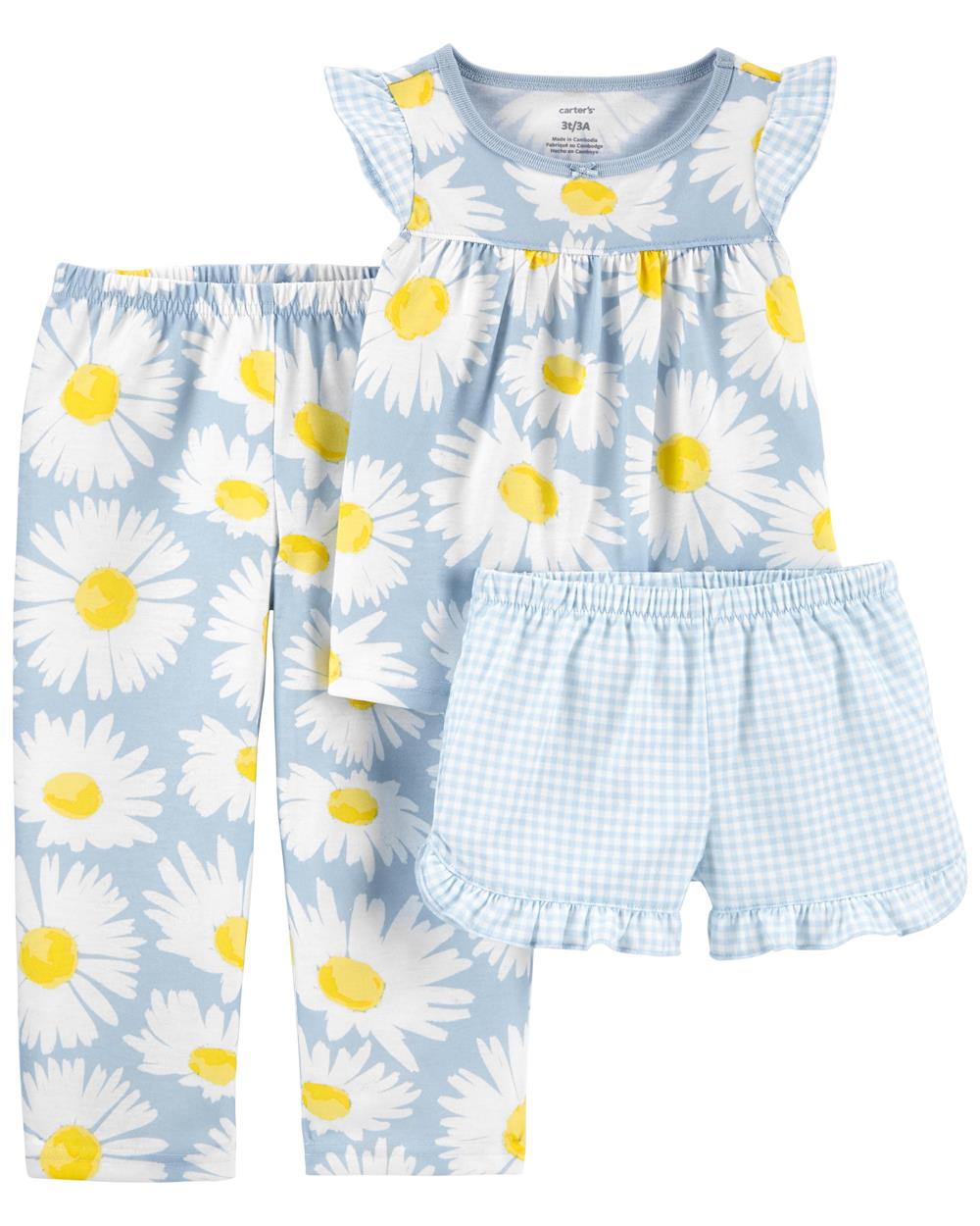 Carters Girls 2T-5T Daisy 3-Piece Pajamas