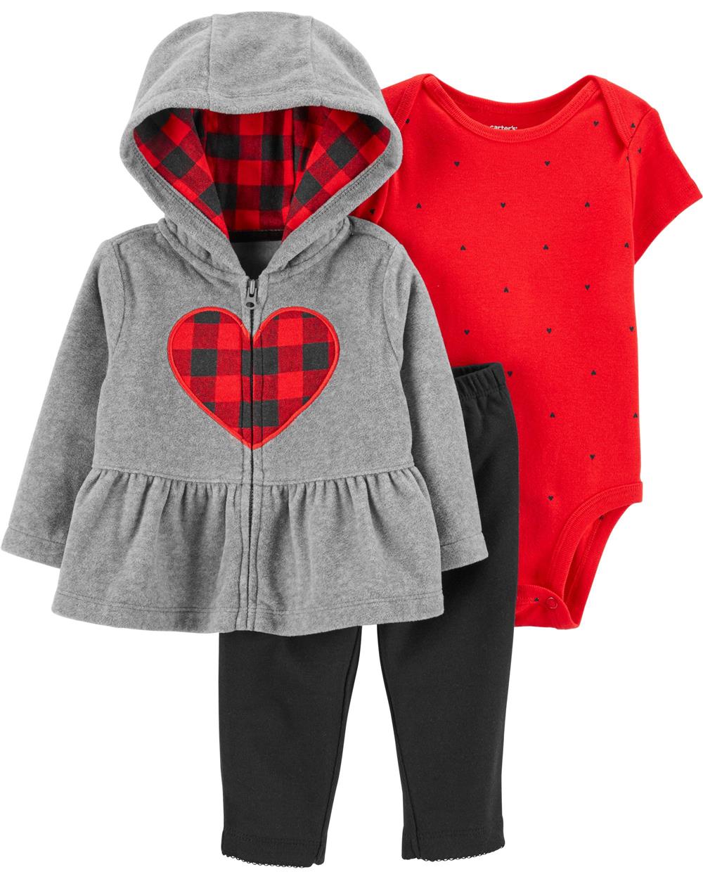 Carters Girls 0-24 Months Heart Microfleece 3-Piece Cardigan Set