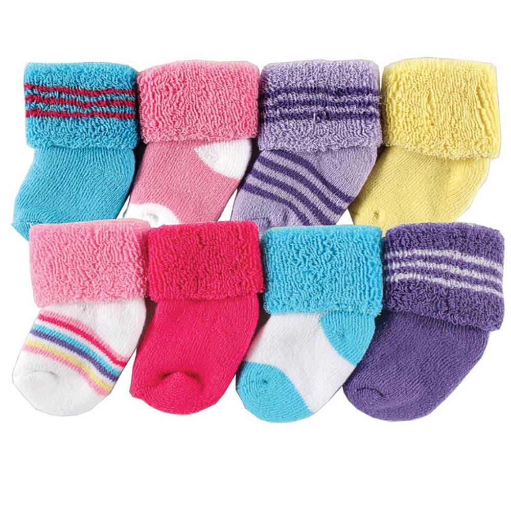 Luvable Friends Baby Newborn Girls 8 Pack Cotton Terry Sock