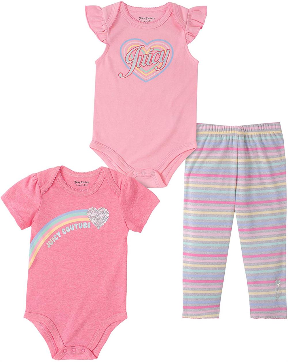 Juicy Couture Girls 12-24 Months Stripe 3-Piece Bodysuit Pant Set