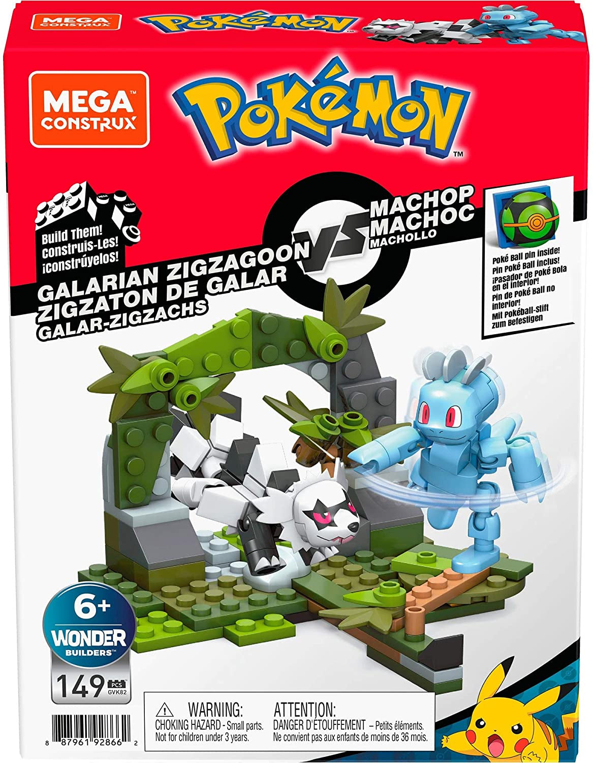 Mattel Pokemon Machop Vs. Galarian Zigzagoon Construction Set