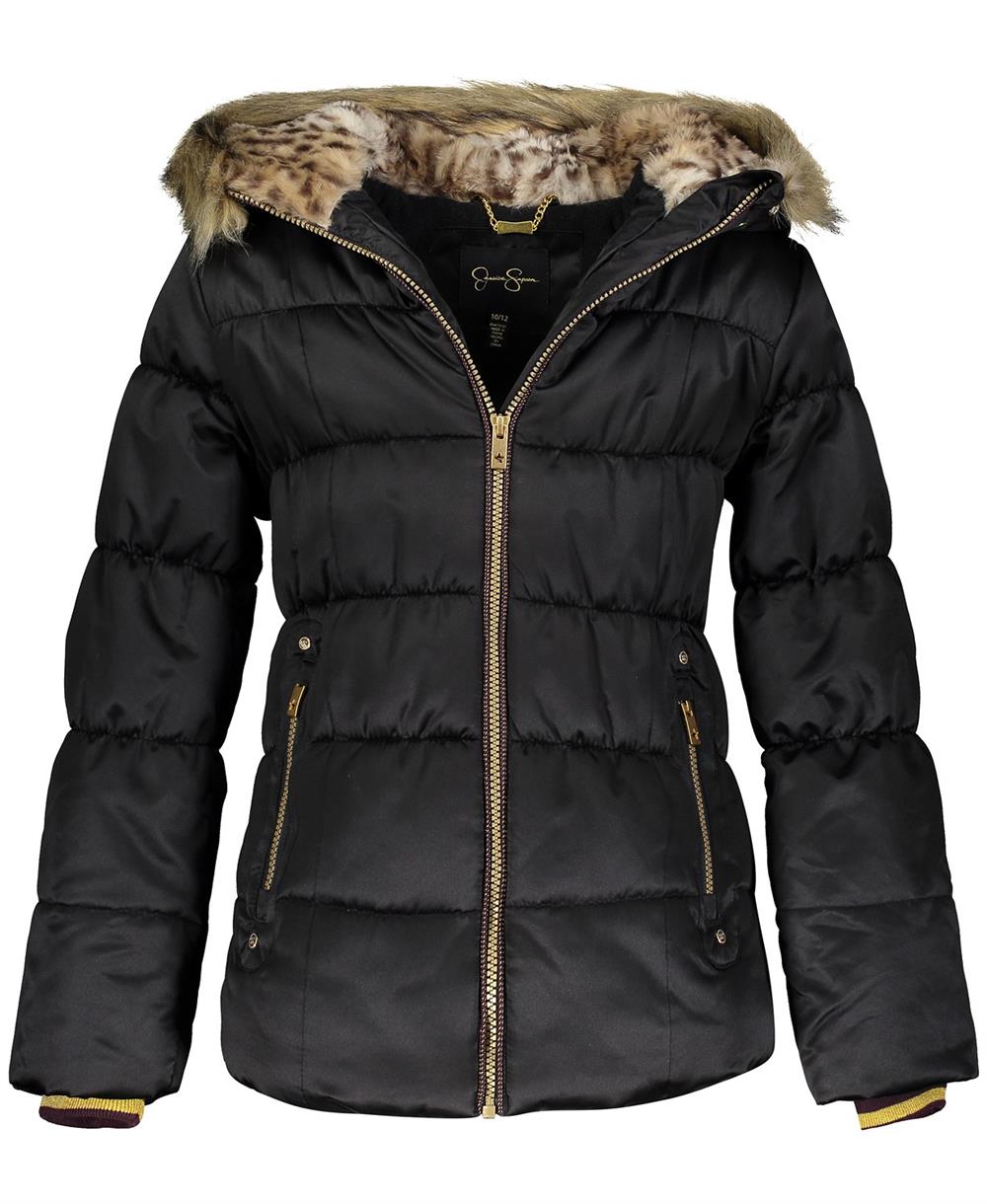 Jessica Simpson Hooded Puffer Jacket with Faux Fur Trim