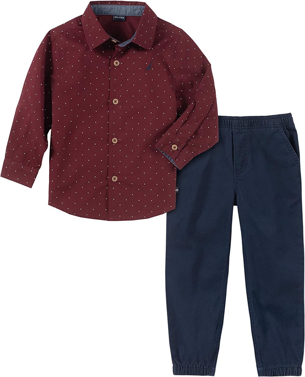 Nautica Dot Long Sleeve Button Down Jogger Pant Set