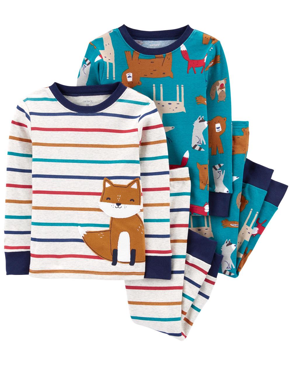 Carters Boys 2T-4T Fox 4-Piece Cotton Pajama Set