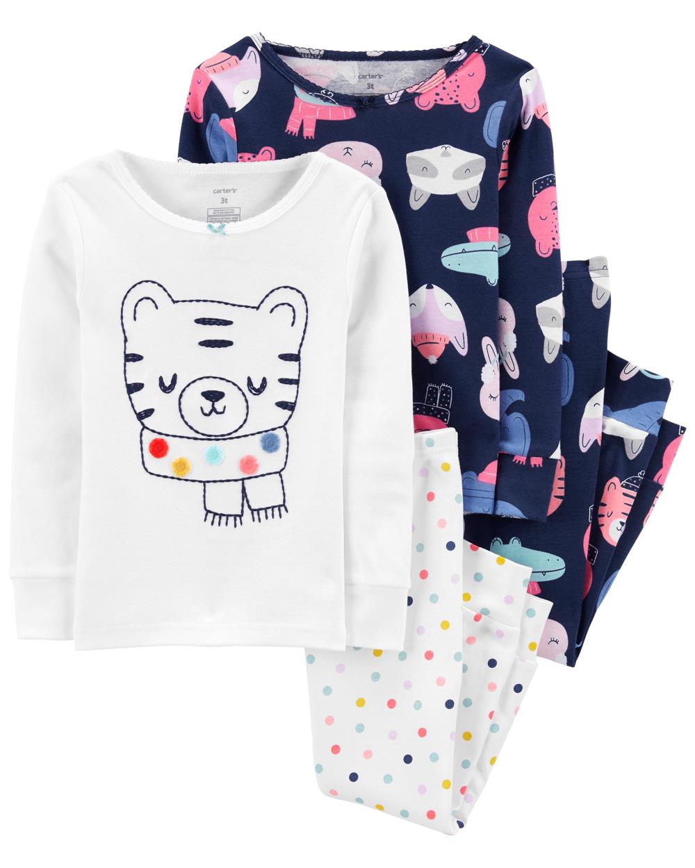 Carters Girls 12-24 Months Tiger 4-Piece Pajama Set