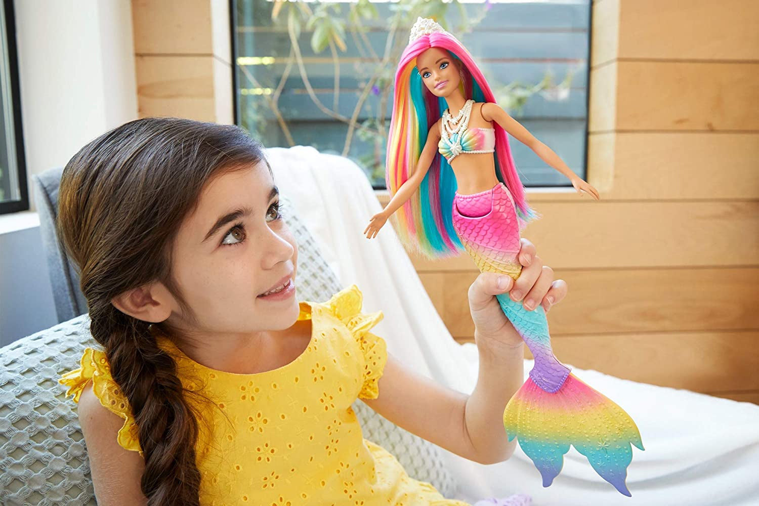 Barbie Dreamtopia Rainbow Magic Mermaid Doll with Rainbow Hair and Water-Activated Color Change Feature