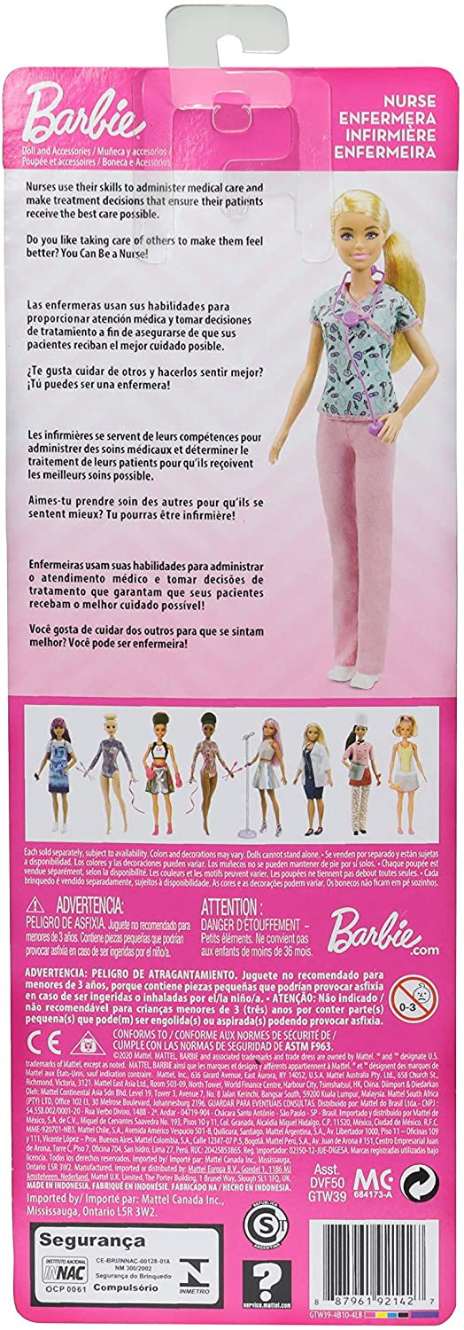 Barbie Nurse Doll with Scrubs Featuring A Medical Tool Print Top & Pink Pants