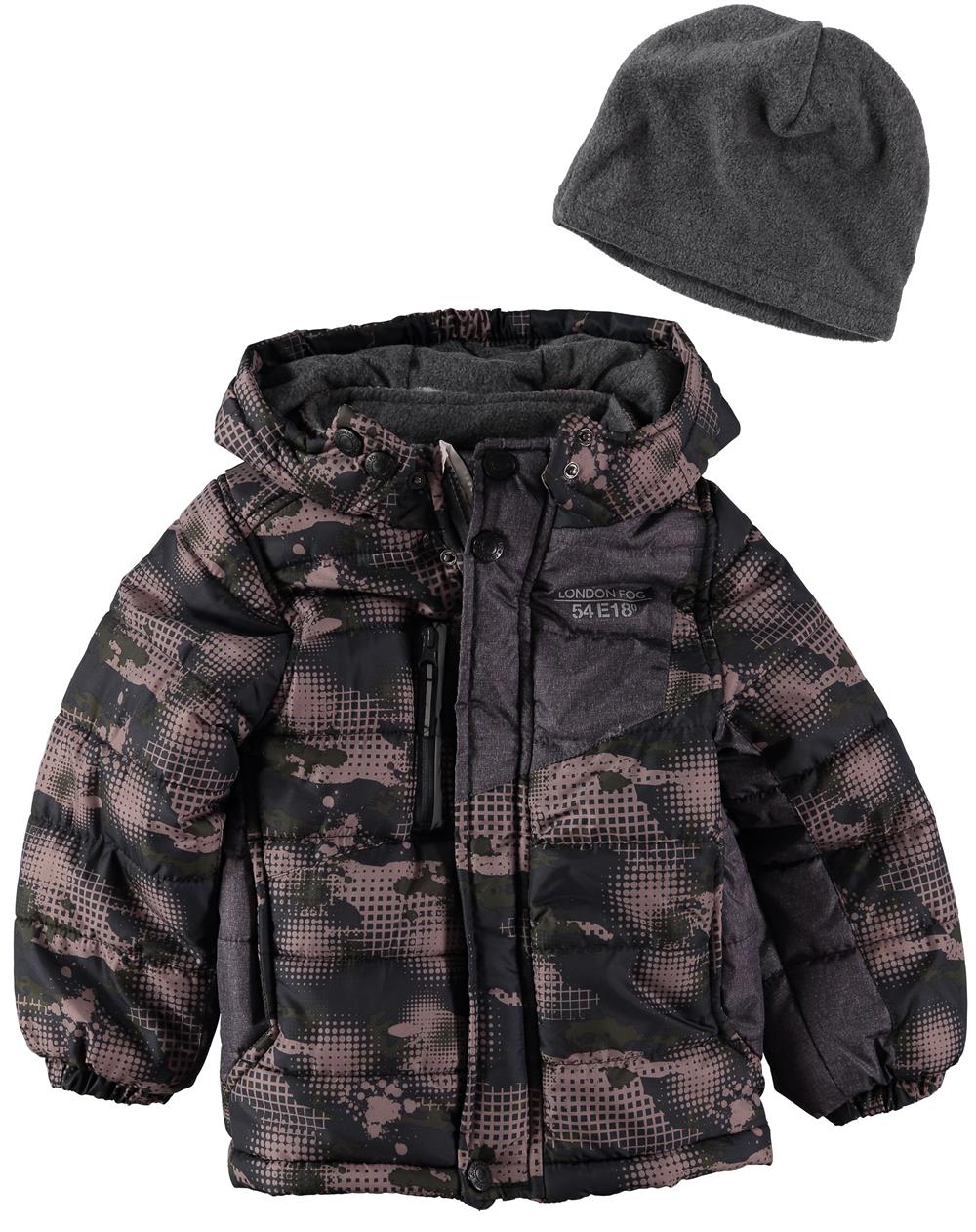 London Fog Boys 8-20 Panel Puffer Jacket with Hat