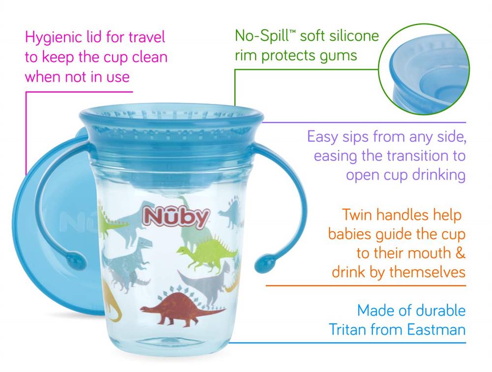 Nuby Tritan No Spill 2 Handle 360 Printed Wonder Cup, 8 oz