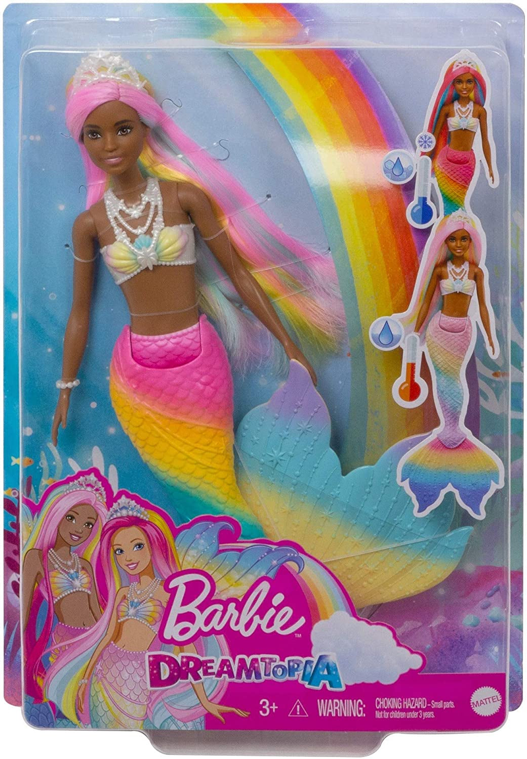 Barbie Dreamtopia Rainbow Magic Mermaid Doll with Rainbow Hair and Water-Activated Color Change Feature