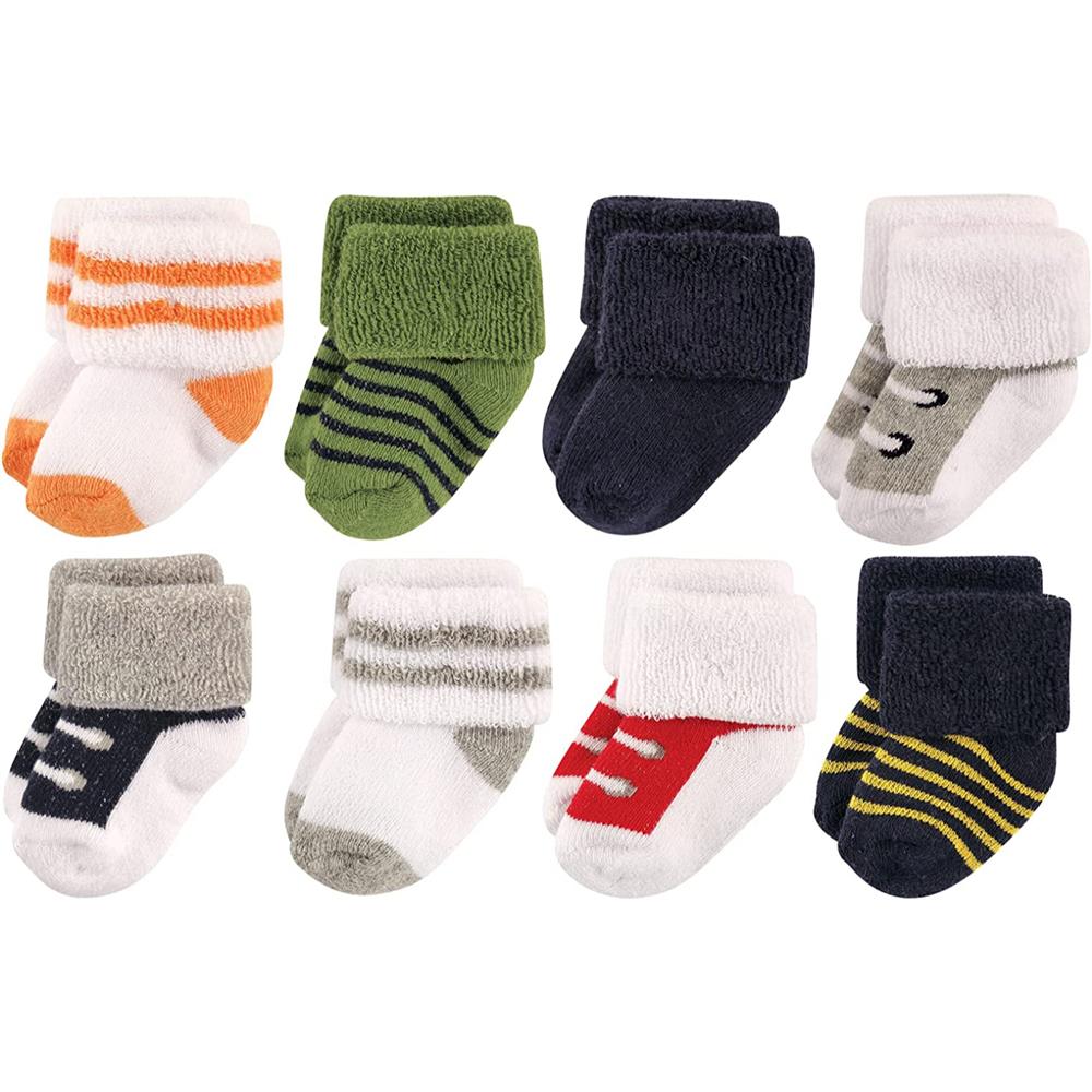 Luvable Friends Newborn Baby Boys 8 Pack Cotton Terry Socks