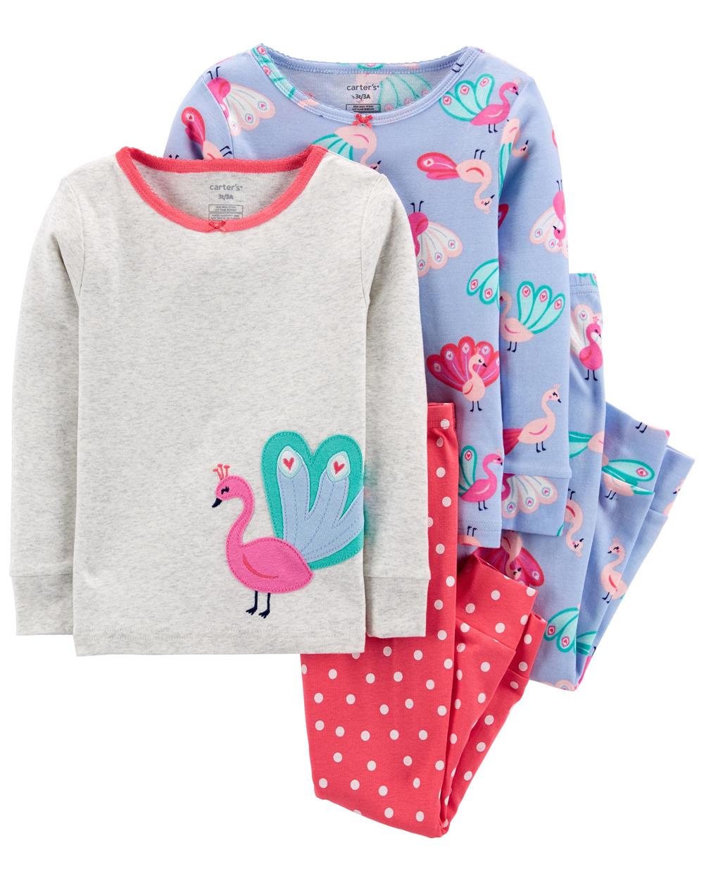 Carters Girls 12-24 Months 4-Piece Peacock Pajama Set