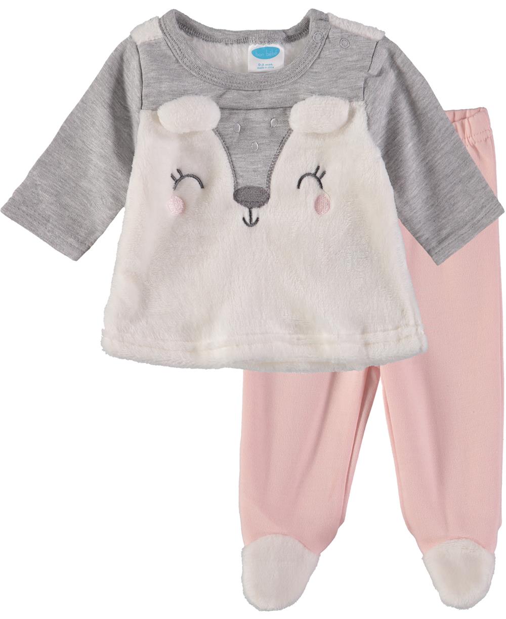 Bon Bebe Girls 0-9 Months Plush Animal Pant Set