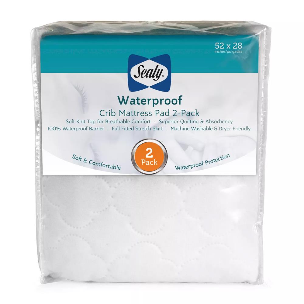 Sealy Waterproof Fitted Crib/Toddler Mattress Pad Cover 2-Pack