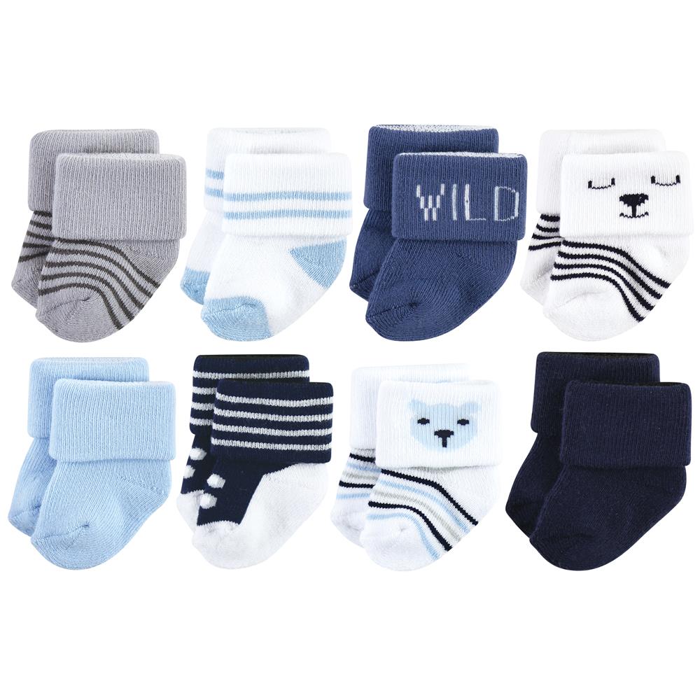 Hudson Baby Newborn Baby Boy 8 Pack Cuff Sock