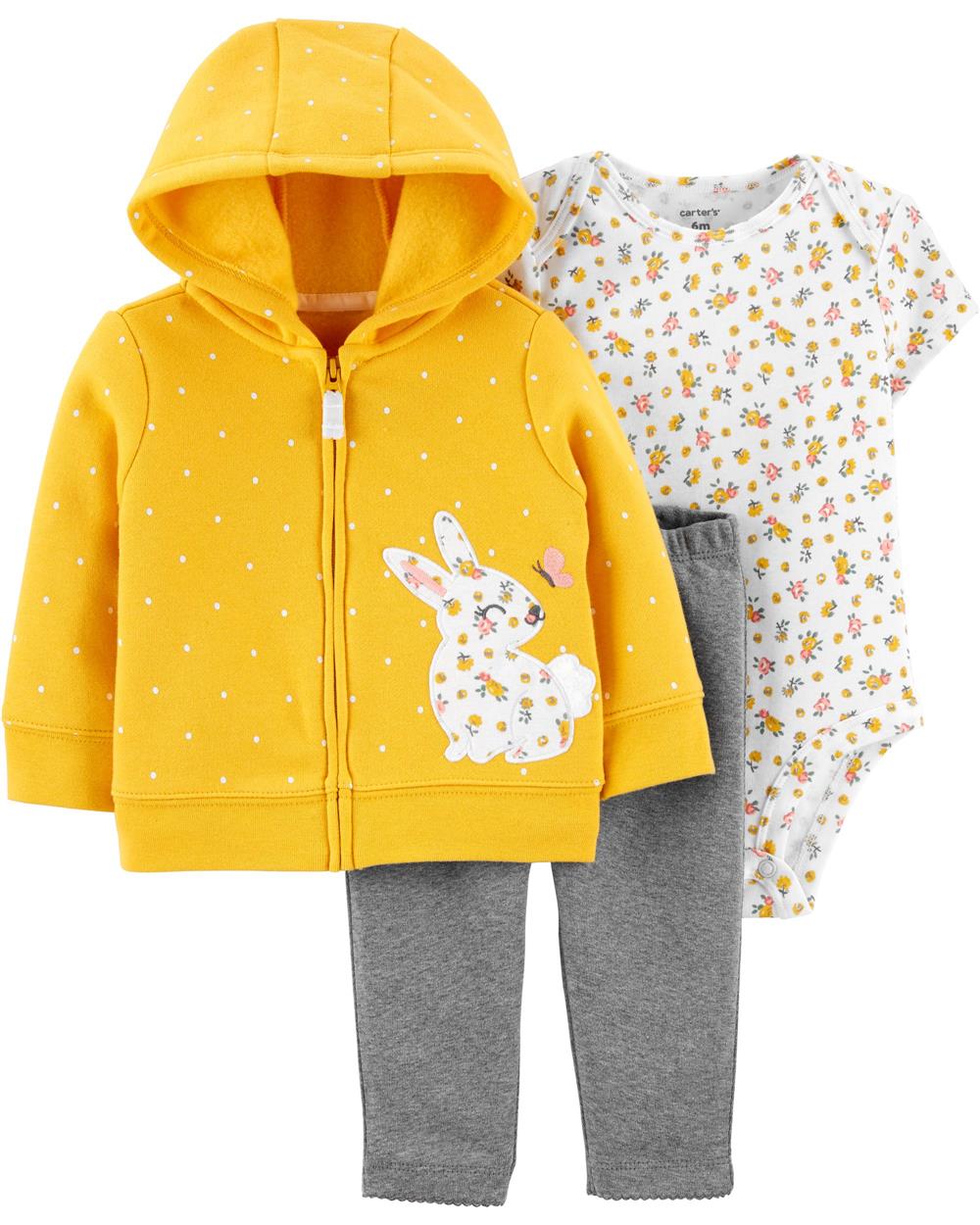 Carters Girls 0-24 Months Bunny Microfleece 3-Piece Cardigan Set