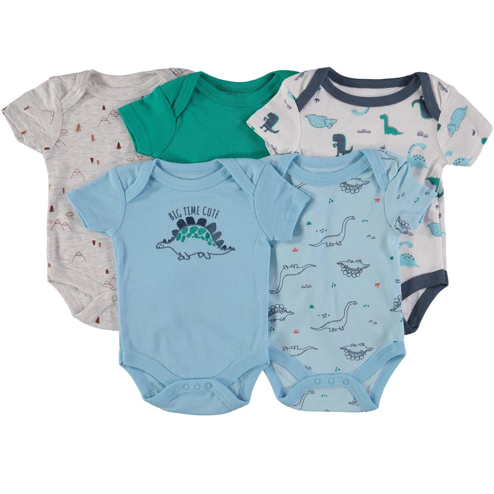 Rene Rofe Baby Boys 0-9 Months Short Sleeve Bodysuit, 5-Pack