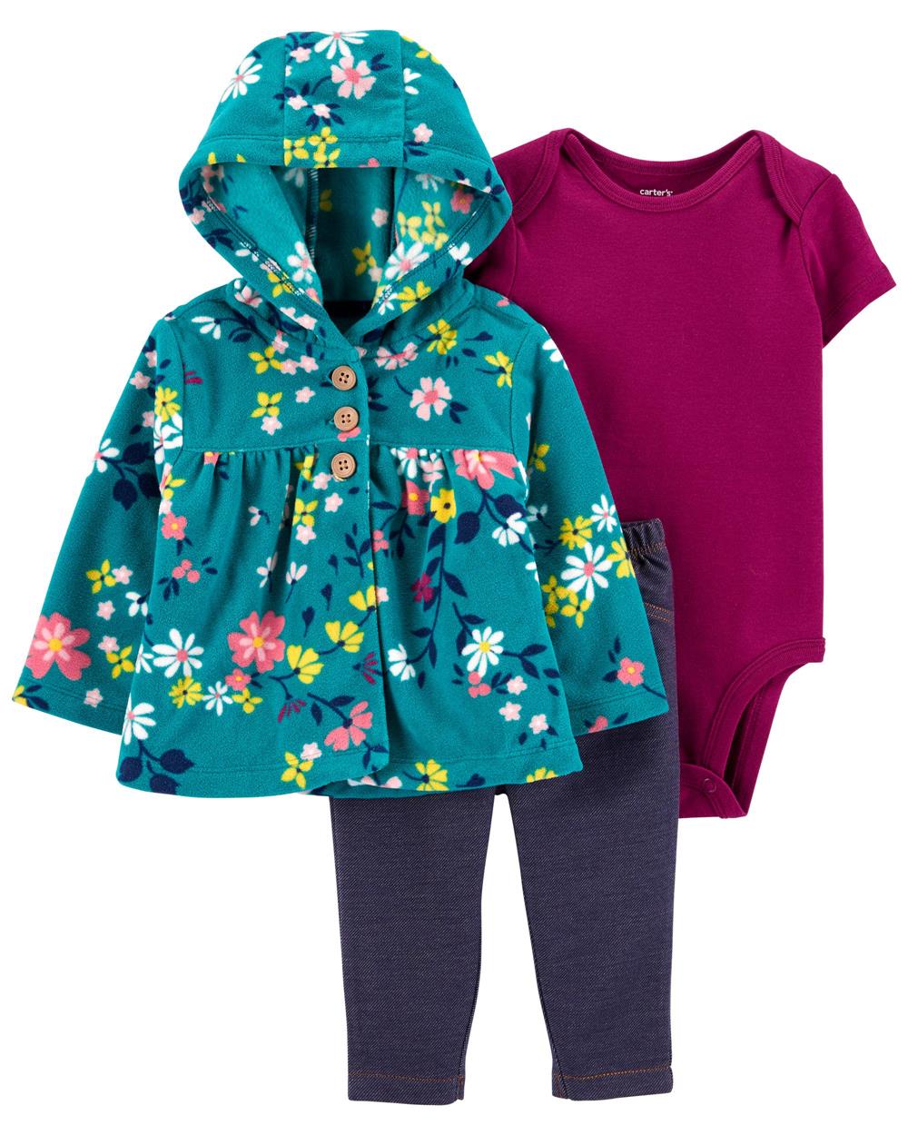 Carters Girls 0-24 Months Floral Microfleece 3-Piece Cardigan Set