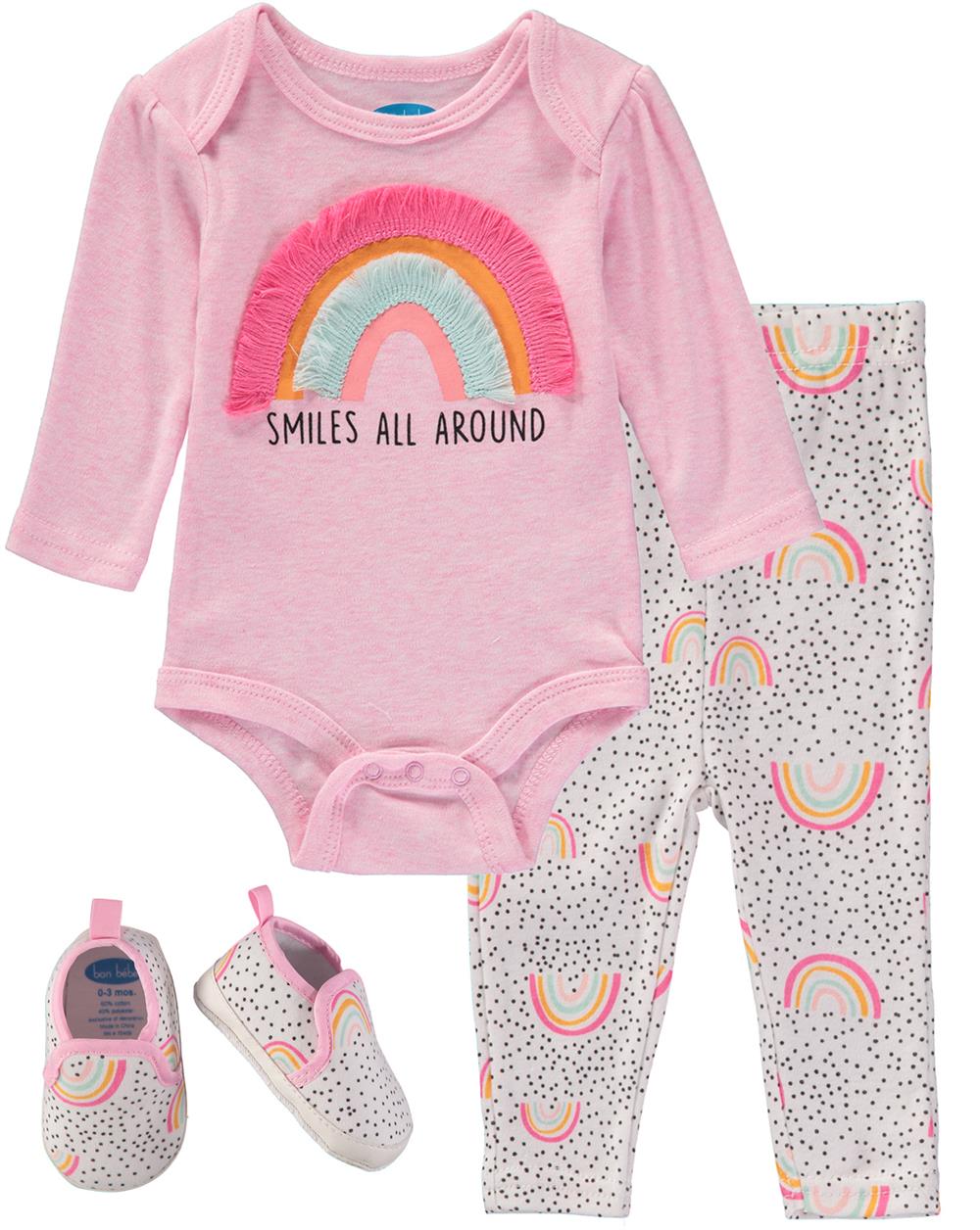 Bon Bebe Girls 0-9 Months Rainbow Bodysuit Pant Set with Shoes