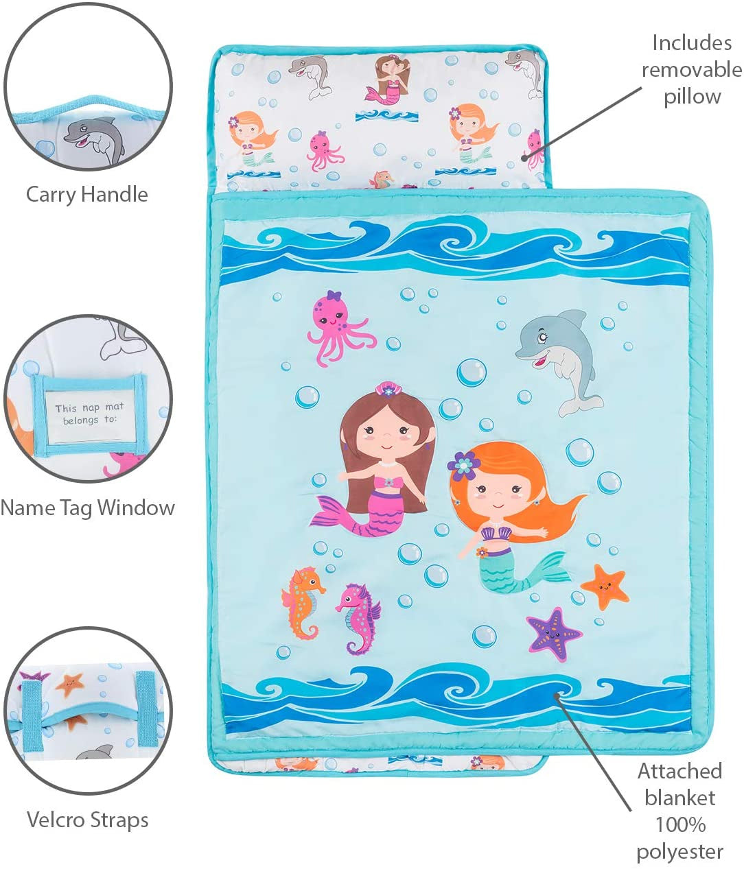 Everyday Kids Underwater Mermaids Toddler Nap Mat with Pillow