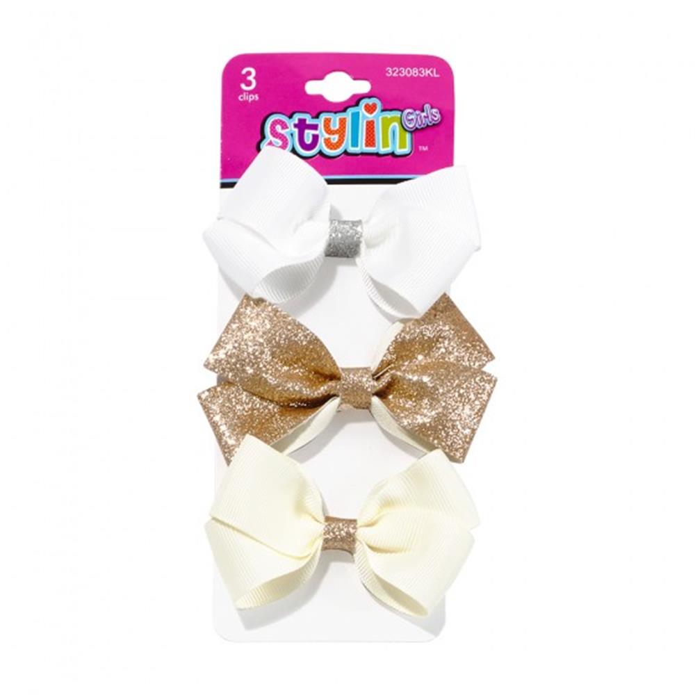 Stylin Girls 3pc Small Bow Salon Clips with Glitter