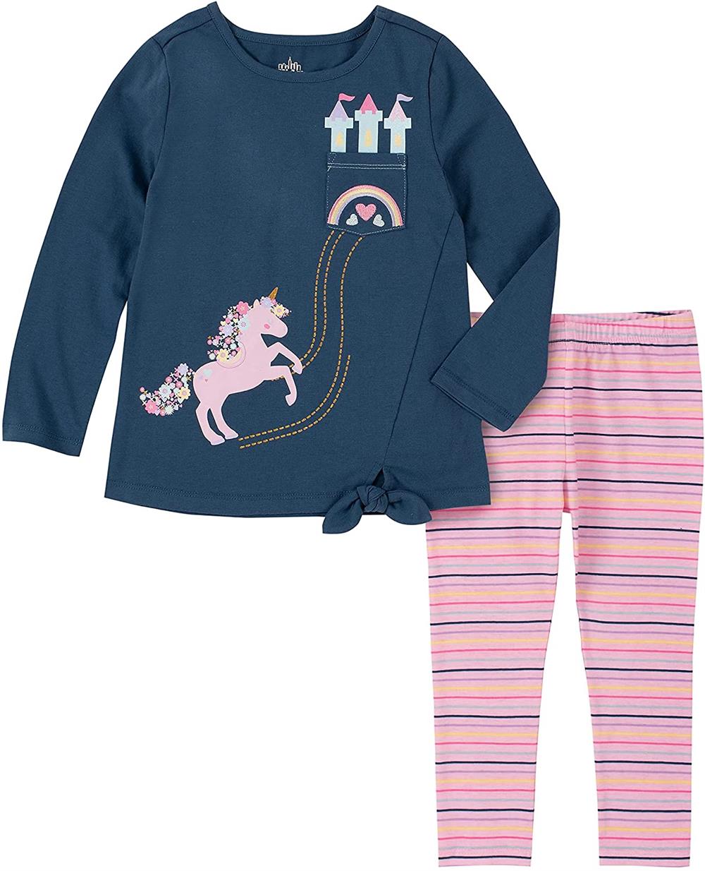 Kids Headquarters Girls Unicorn Tie Front Top Stripe Legging Set