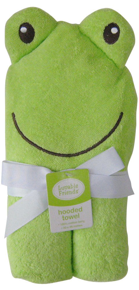 Luvable Friends Animal Face Hooded Towel, Frog