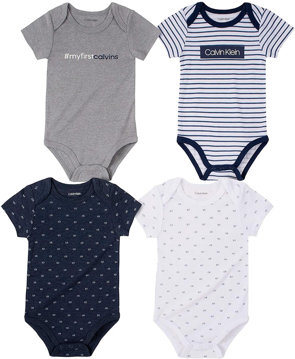 Calvin Klein Boys 0-9 Months 4-Pack Logo Short Sleeve Bodysuit