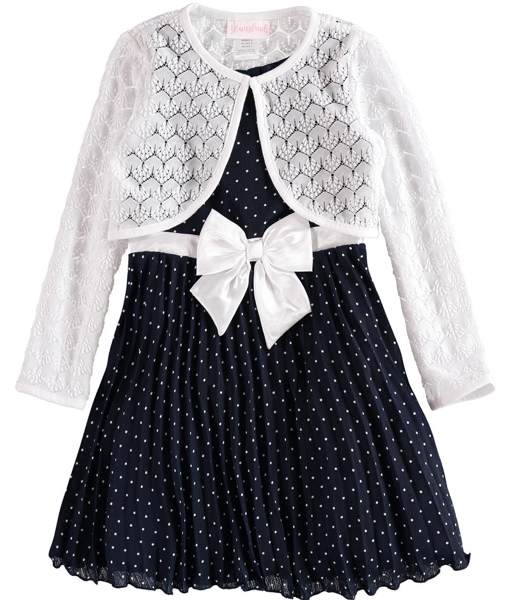 Youngland Girls Dot Pleated Shrug Dress