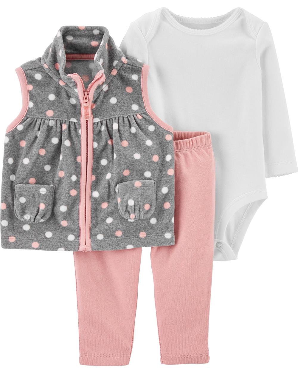 Carters Girls 0-24 Months Dot Microfleece 3-Piece Vest Set