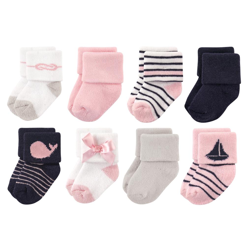 Luvable Friends Baby Newborn Girls 8 Pack Cotton Terry Sock