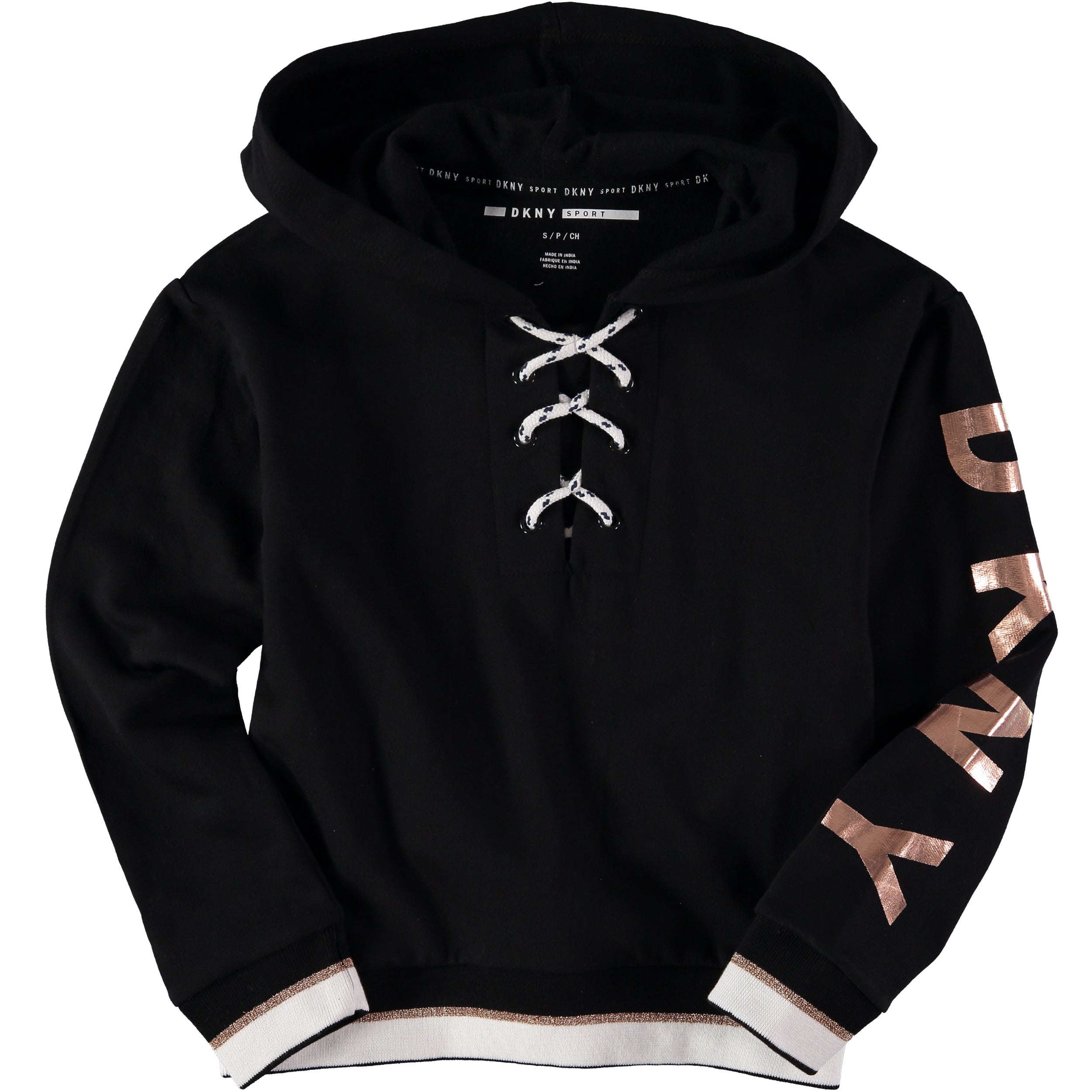 DKNY Girls 7-16 Logo Lace Up Hoodie