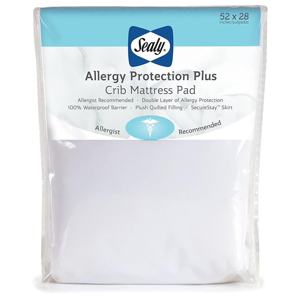 Sealy Baby Allergy Protection Plus Waterproof Fitted Crib Mattress Pad Cover/Protector, 52” x 28”