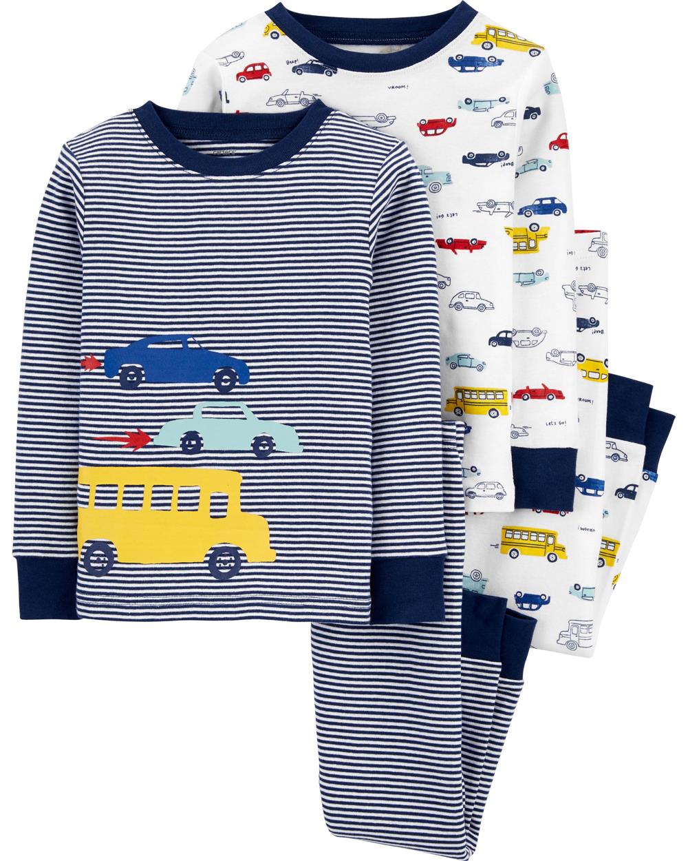 Carters Boys 2T-4T Car 4-Piece Cotton Pajama Set