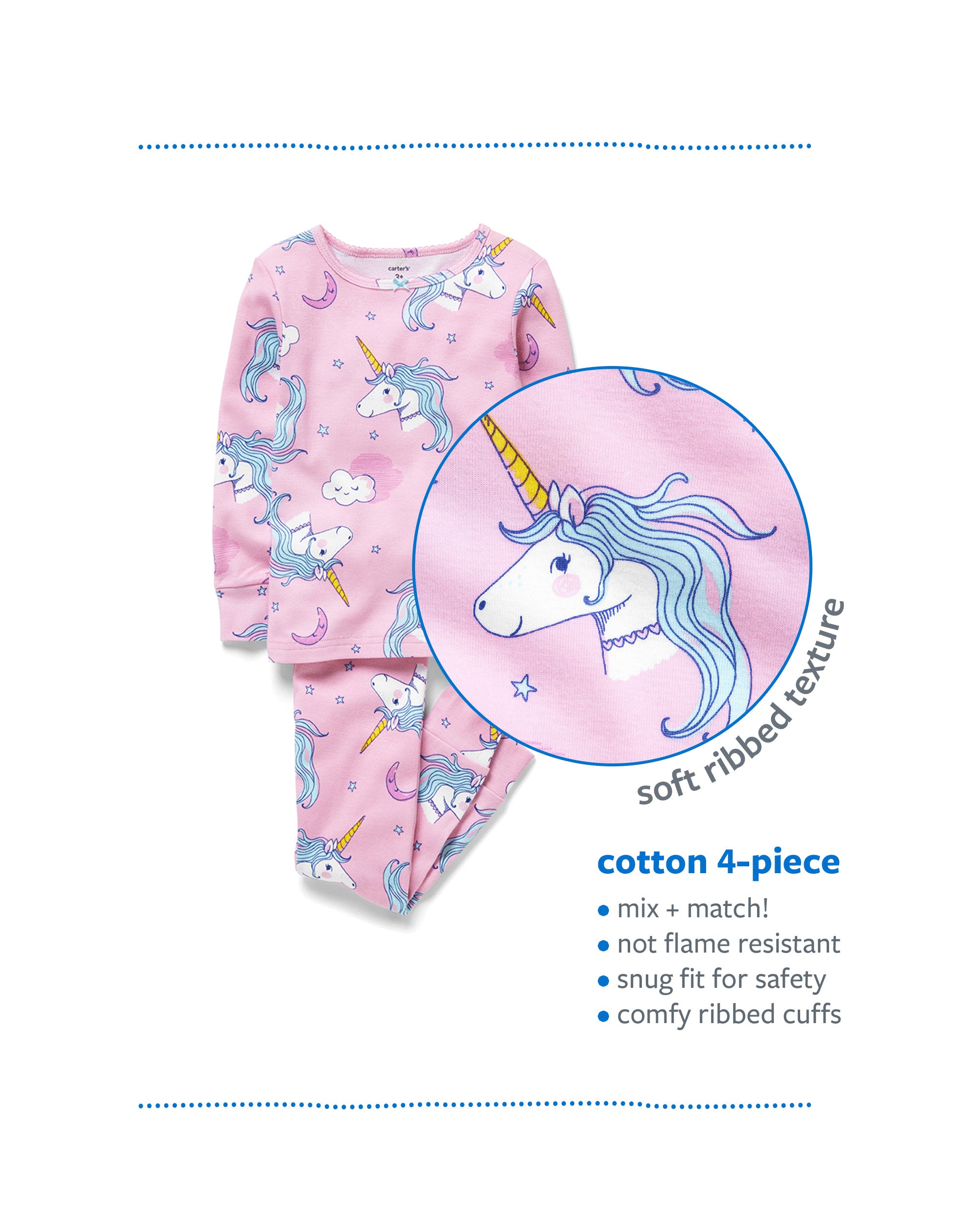 Carters Girls 12-24 Months Unicorn 4-Piece Pajama Set