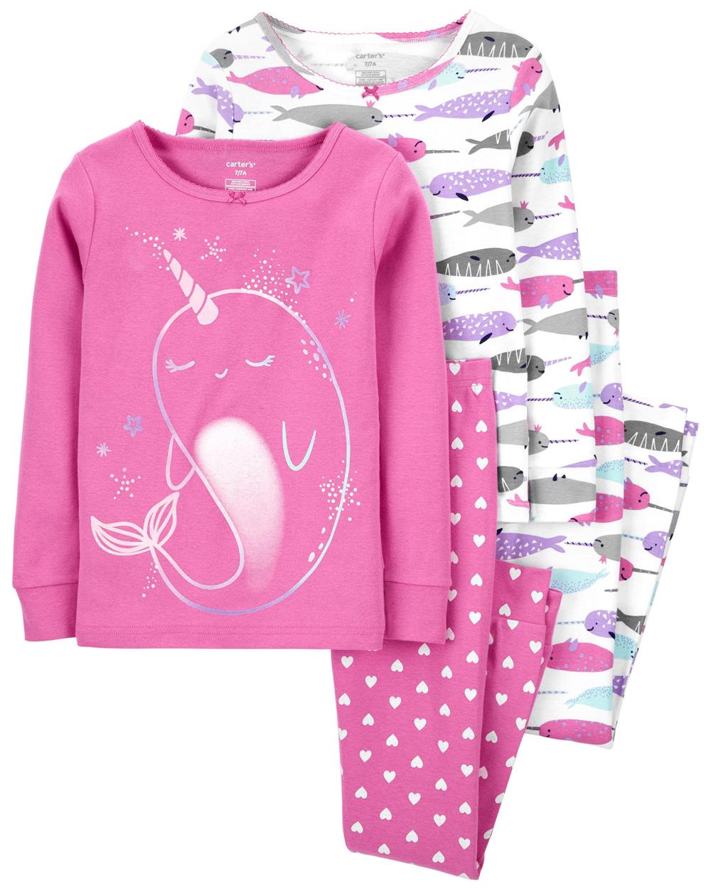 Carters Girls 4-14 Narwhal 4-Piece Pajama Set