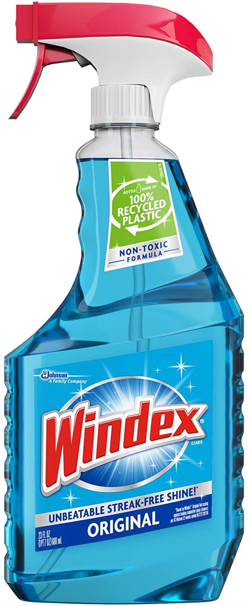 Windex Glass and Window Cleaner Spray Bottle, Bottle Made from 100% Recycled Plastic, Original Blue,