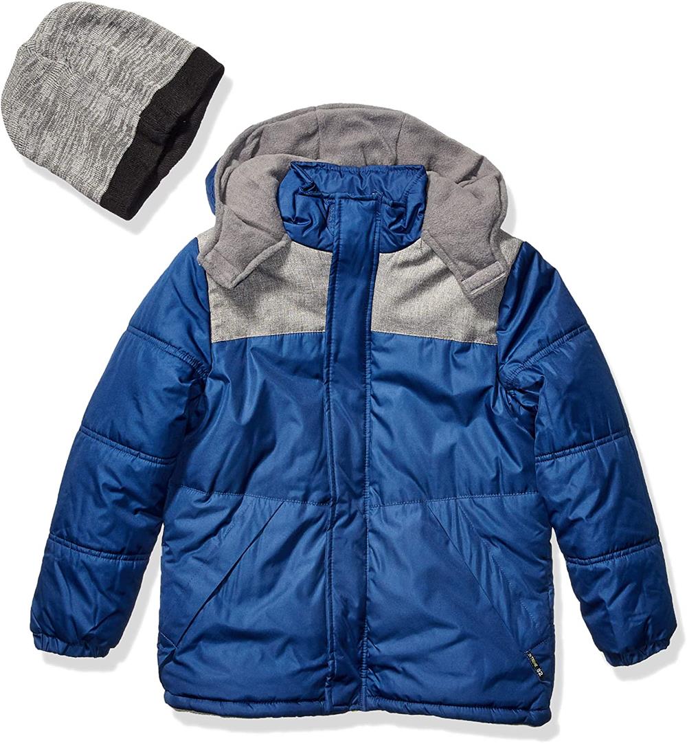 iXtreme Textured Color Block Puffer Jacket with Beanie