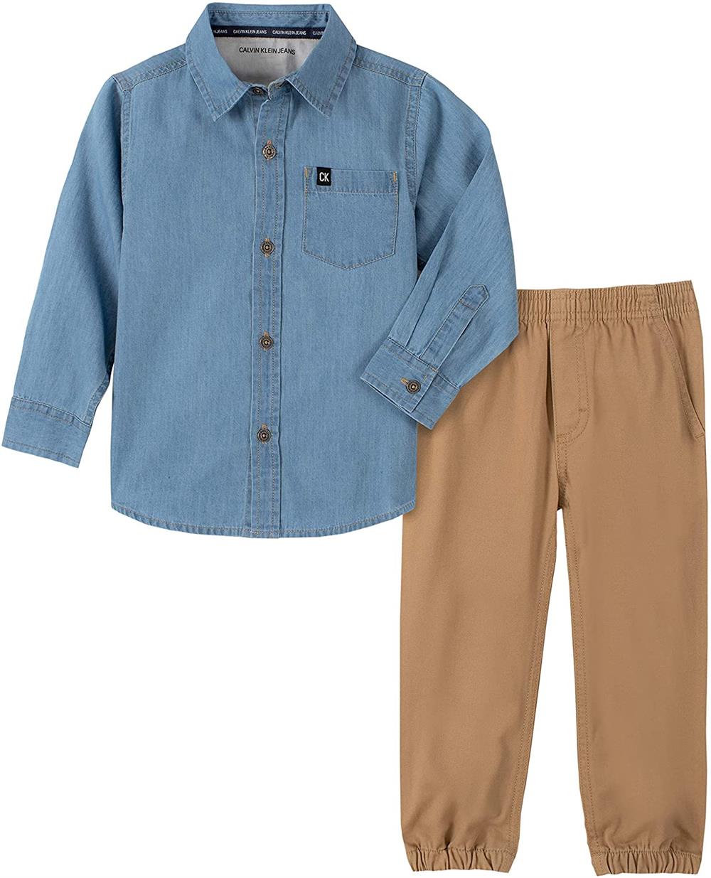 Calvin Klein Boys 2T-4T Denim Woven Jogger Set