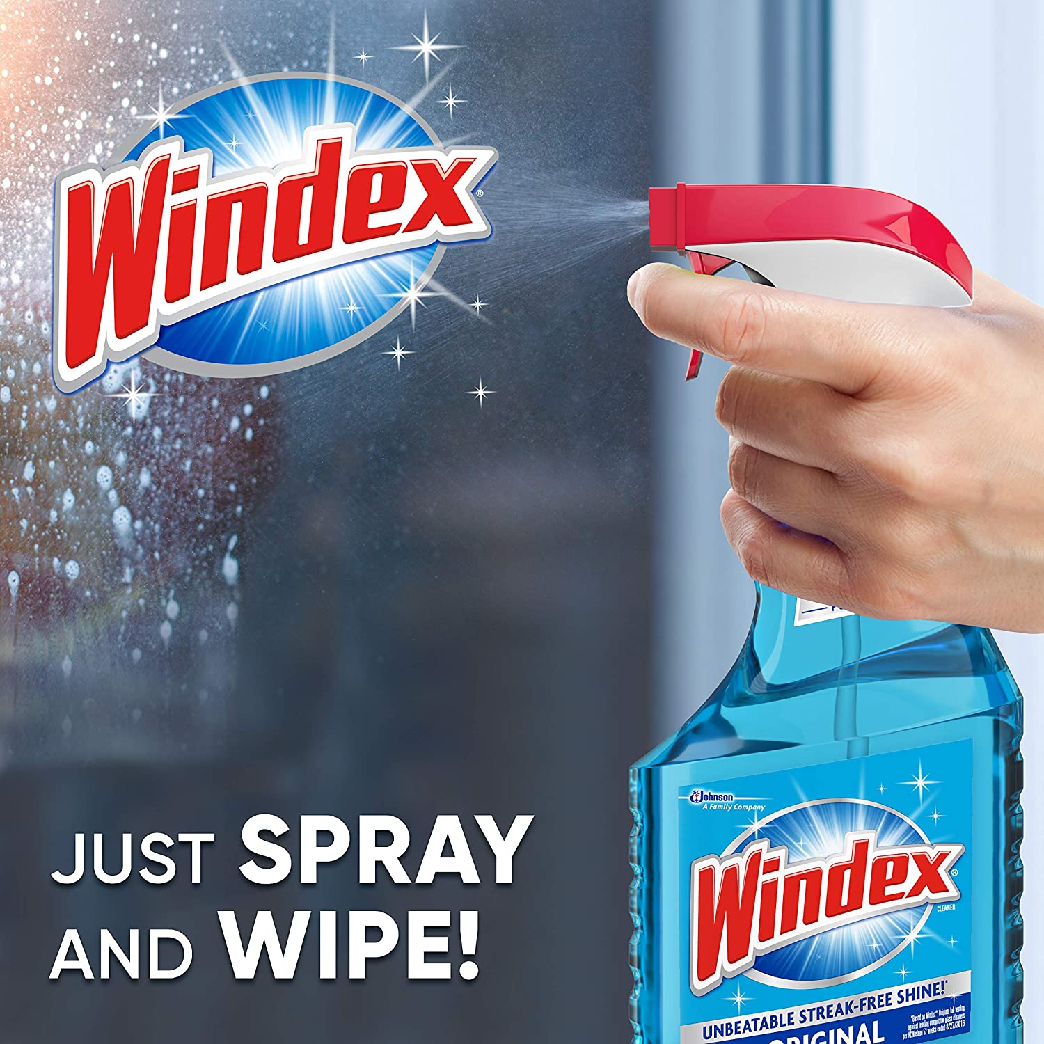 Windex Glass and Window Cleaner Spray Bottle, Bottle Made from 100% Recycled Plastic, Original Blue,