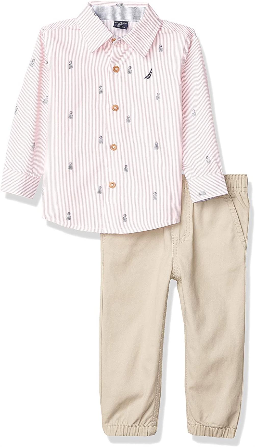 Nautica Pineapple Button Down Top Jogger Set