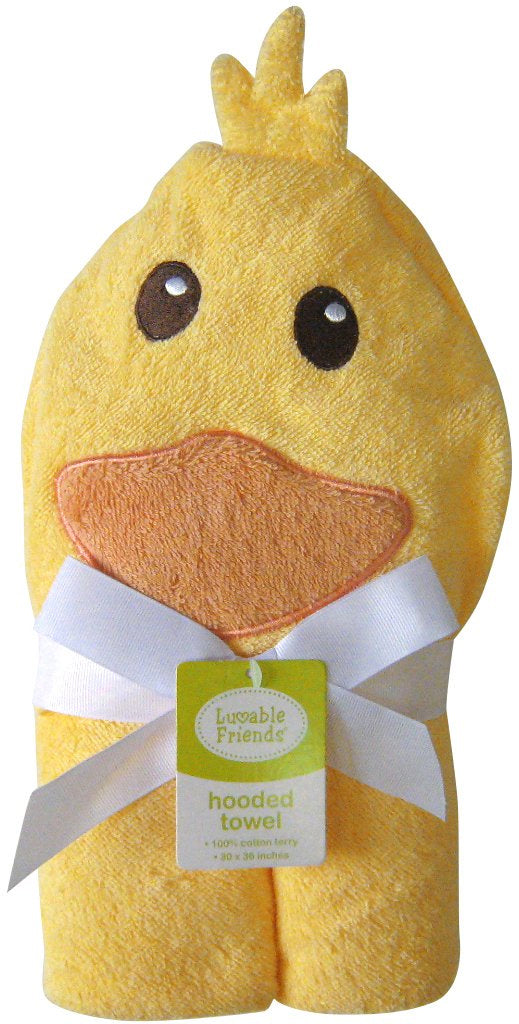 Luvable Friends Animal Face Hooded Towel, Duck